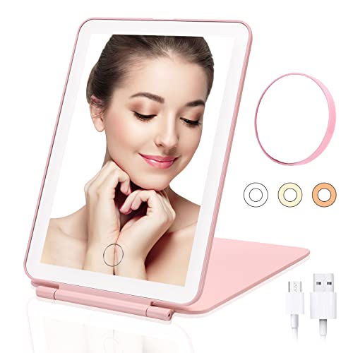 JNUYISW Miroir de Maquillage Pliable avec 72 lumières LED, Miroir de Voyage Lumineux Portable avec éclairage de 3 Couleurs, Miroir Grossissant 10x Réglable à écran Tactile Miroir de Poche Cover
