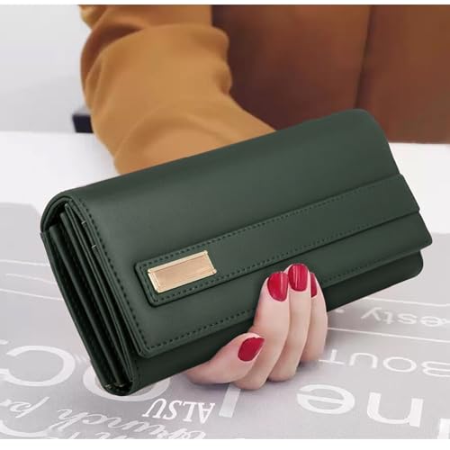 Image of ALSU Women's Hand Wallet Purse Clutch | Phone Pocket | Coin Compartment | Credit Card Slots| Zipper Pocket| Office use| Casual use| Faux Leather (Green)