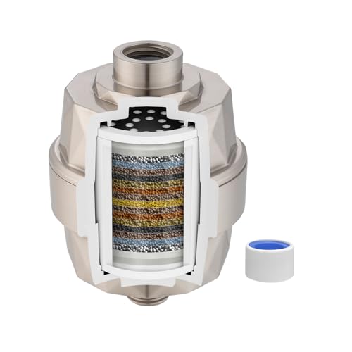 Hibbent Shower Filter for Hard Water, High Output Shower Head Filter to Remove Chlorine and Fluoride, 20 Stage Showerhead Filter with Vitamin C, Reduces Dry Itchy Skin, and Eczema, Brushed N