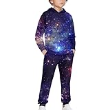Renewold Kids Hoodie Sweatshirt and Jogger Sweatpants Galaxy Space Print 2 Piece Set Boys Girls Tracksuits Long Sleeve Activewear Clothing Outfits for Casual Athletic Party Size 6-7 Years