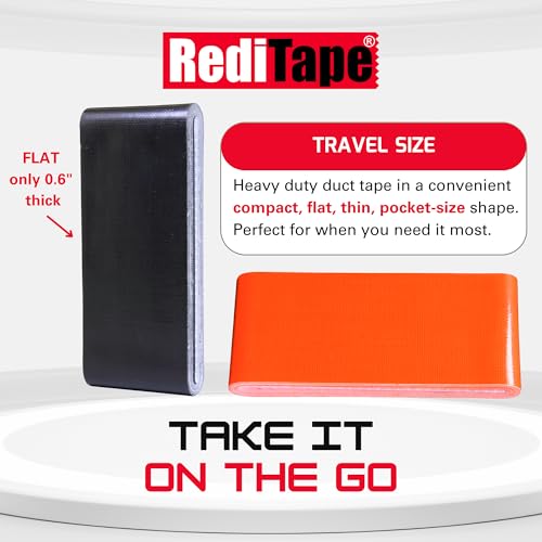 RediTape Travel Size Pocket Duct Tape 2-Pack | 1.88 inches x 5 Yards per Flat Pack (Black & Fluorescent Orange)