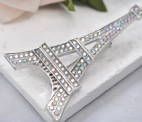 Image of Gyn&Joy Clear Crystal Rhinestones Eiffel Tower Fashion Brooch Pin