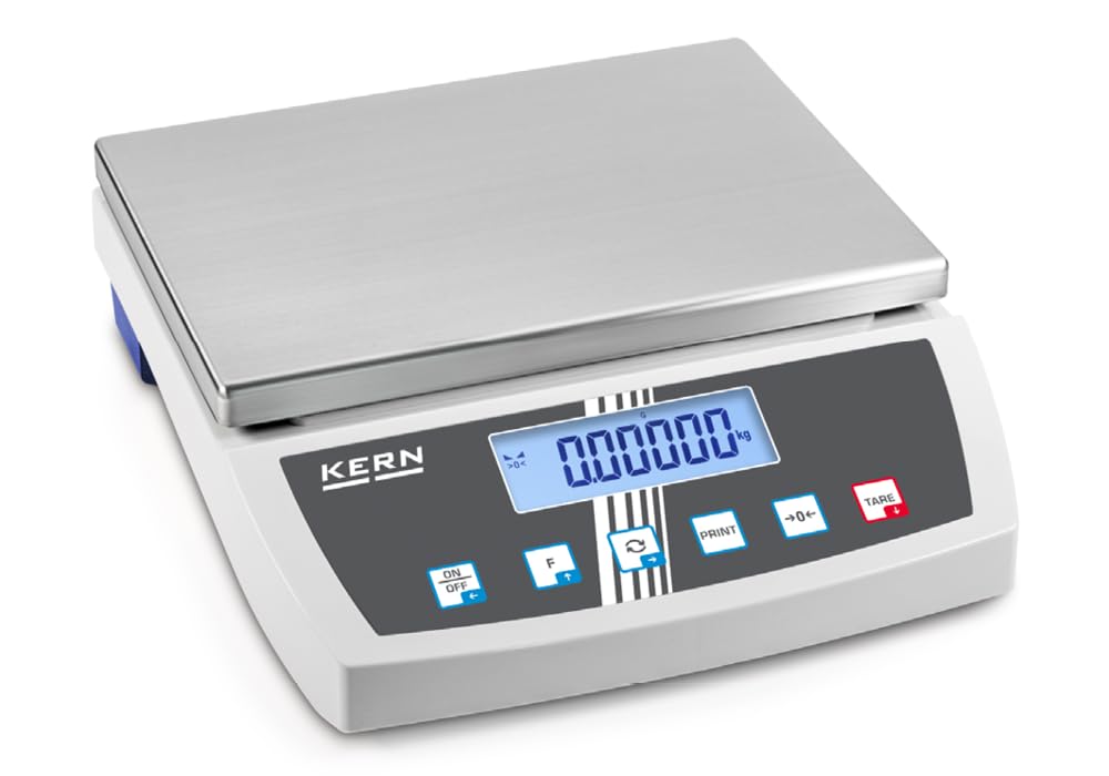 Kern FKB 8K0.1 - Bilancia da tavolo ad alta risoluzione, con robusto piatto di pesata in acciaio inox, Portate [Max]: 8 kg, Divisione [d]: 0,1 g, Peso min. del pezzo [Conteggio] g/pezzo: 2 g