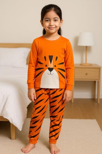 Image of Hestia | H.NSG.N.1 | Kids Girls Nightwear | Sleepwear | Cotton |Trouser Full Sleeves Tshirt | Elastic Waist |Night Dress with Pyjama Tshirts for Girls|All Over Horse Printed |Blue Color 4-6Yrs |Set 1