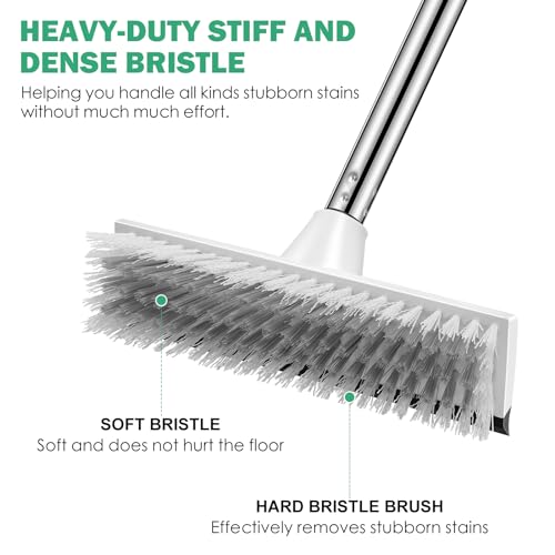 Image of SetSail Floor Scrub Brush with 51-Inch Long Adjustable Handle 2 in 1 Scrape Brush Stiff Bristle Floor Scrubber for Cleaning Shower Bathroom Garage Kitchen Wall Deck Tub Tile,Black White