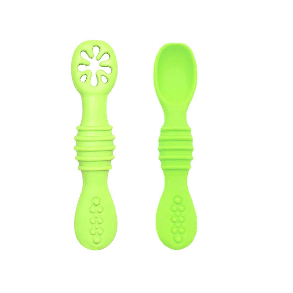 MALOMME Toddler Spoons - Training Spoons for Babies & Toddlers - 100% Food-Grade Silicone - BPA Free - Microwave & Dishwasher Safe - Self Feeding - Baby Led Weaning Feeding Supplies (Green)