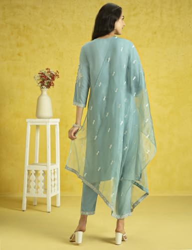 Image of Kaari Women's Embroidered Kurti Set with Dupatta | Ethnic Suits with Embellished Dupatta | Everyday and Festive Kurti Set for Women