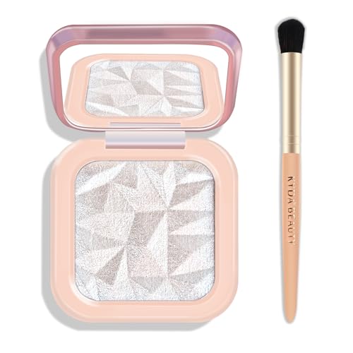 Highlighter Makeup Palette, High Glossy Face Illuminator Palette, Pearl Shimmer Smooth Baked Powder with Natural Glow Finish, Face Glitter Lasting Sparkling Luminizers Highlighter-PEARL