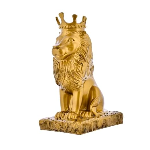Golden Crown Lion Statue for Home Decor