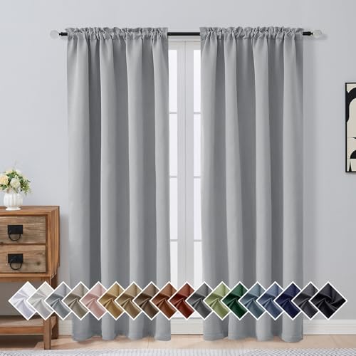 Image of Silver Grey Blackout Curtains for Bedroom 72 Inch Length 2 Panels Set, Solid Thermal Insulated Energy Saving Window Curtains for Living Room, Dual Rod Pocket Window Drapes, 2x40Wx72L Inches