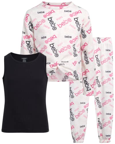 bebe Girls' Activewear Set - 3 Piece Soft Yummy Fleece Cropped Sweatshirt, Jogger Sweatpants, and Tank Top Set (Sizes: 4-16)