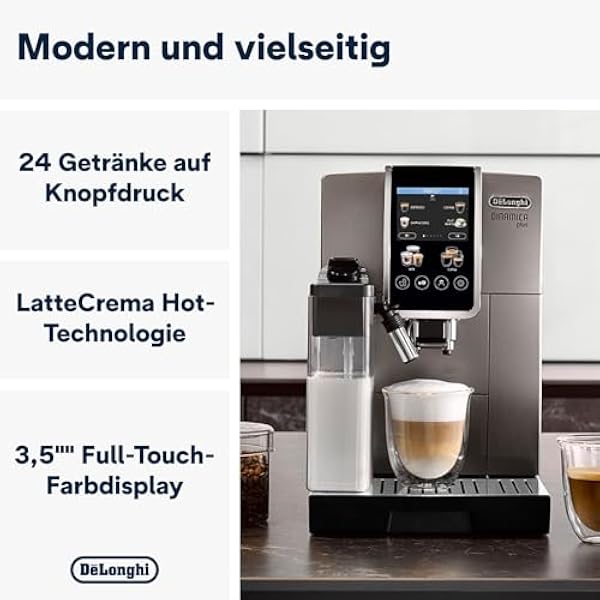 De Longhi Dinamica Plus ECAM380.95.TB автоматическая кофемашина с системой приготовления молочных напитков LatteCrema One-Touch Cappuccino и 24 рецептами цветным TFT-дисплеем с диагональю 3 5 дюйма мощностью 1450 Вт