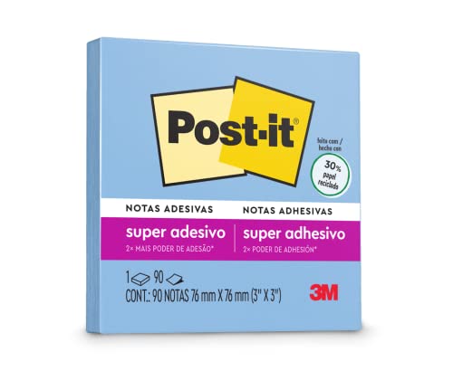 Bloco de Notas Super Adesivas Post-it® Azul Cristal 76 mm x 76 mm - 90 folhas