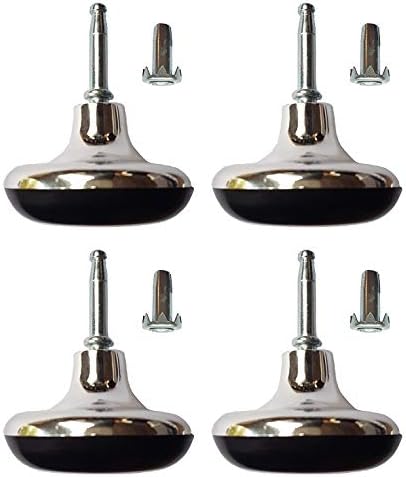 Mushroom shape Castors Gliders, Glides. Bed Feet. Furniture & Bed foot fittings fixings. Silver chrome finish. Set of 4