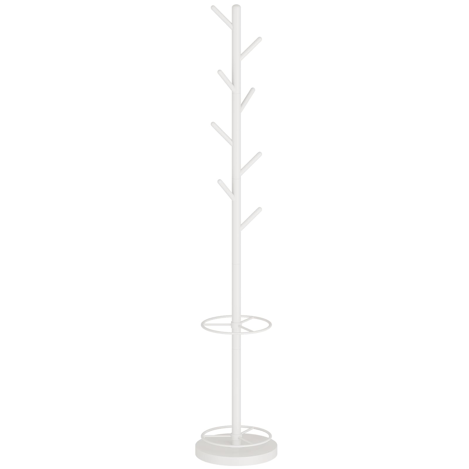 YATINEY Appendiabiti ad Albero con Portaombrelli, Attaccapanni da Terra 179 cm Autoportante per Ingresso e Corridoio, Appendiabiti Multilivello per Cappelli Borse Giacche, Bianco XYM03WW