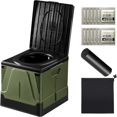 ziuuihu 簡易トイレ 携帯トイレ 防災グッズ 防災 災害用 非常用 排泄袋12枚付 凝固剤12個付 ?折りたたみ グリーン (グリーン/Mサイズ/凝固剤付き)