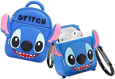 Airpods Case, Cute Lovely Stitch 3D Cartoon Cool Animal Airpods Cover Skin, Soft Silicone Protective Shockproof Charging Case for Apple Air pods 2 & 1 Kids Girls BoysTeens Gifts