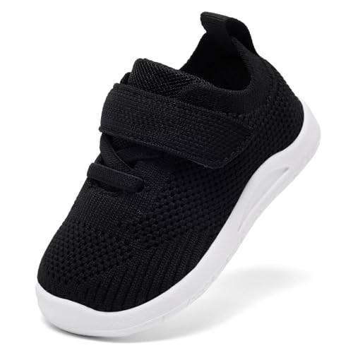 MORENDL Toddler Sneakers Baby Non-Slip Breathable Shoes Infant Barefoot Tennis Lightweight Walking Shoe V-Black 12-15 Months by MORENDL - Used condition - CA$14.53
