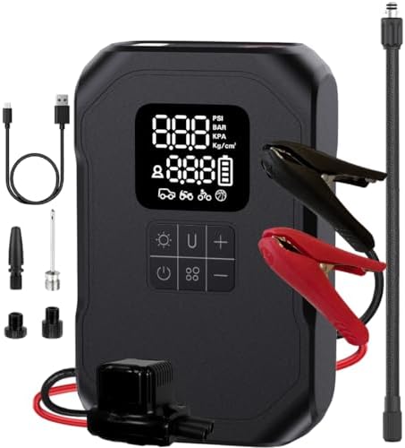 （03:30時点） Kaedear(カエディア) バイク ジャンプスターター 空気入れ バイク用 エアポンプ エンジン始動 電動 エアーポンプ 電動空気入れ 充電式 usb充電器 8000mah ～999KPA 28L/分 最大始動電流1000A typeC オートバイ 自転車 車 ジャンピング＆コンプレッサー KDR-AP2 (KDR-AP2)