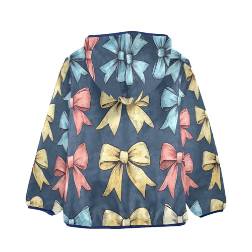 Bow Pattern Print Design Toddler Fleece Jacket Girl Boys Hooded Fleece Jacket Coat Warm Outwear Zip-up 3-10T2