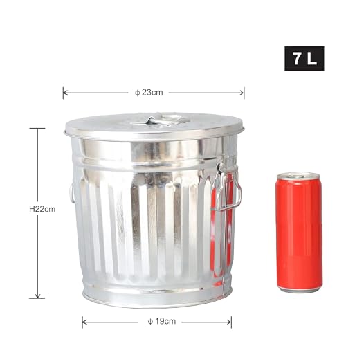 Miniatura 9 de Jinfa Cubo De Basura Metálico Retro Galvanizado Con Tapa Y Asas Zinc 7 Litros Ø21,5 X 21,5 Cm Papelera Decorativa Para Baño Y Cocina