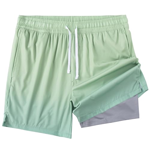 Image of XOMZG Men's Swim Trunks, 2 in 1 Bathing Suits Quick Dry Beach Hawaiian Board Shorts with Pockets