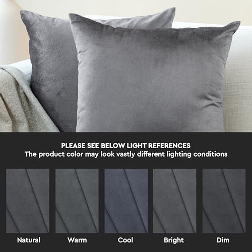 Image of Encasa XO Velvet Throw Pillow Covers 16x16 in (40x40 cm) - Grey - No Inserts, Pack of 2 Cases | Solid Plain Dyed Soft & Smooth, Square Decorative Cushion Covers for Living & Bedroom