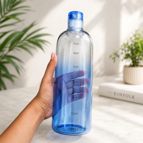 Image of Glass Water Bottle for Adults, Student Direct Drinking Freezer Safe, Leak Proof, Gym Travel On-The-Go Hotel-Style Design Borosilicate Glass Water Bottle With Time Marker (1000ML BLUE)