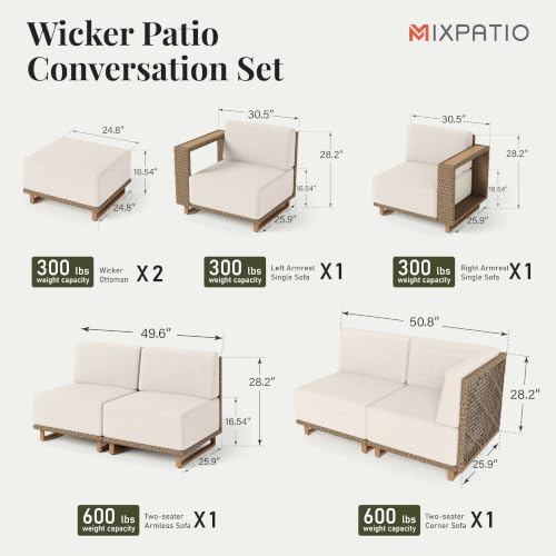 Image of MIXPATIO 8 Pieces Patio Sectional Furniture Set, Outdoor Conversation Sets with 10 inch Thick Cushions, Yellow Wicker Rattan Modular Sofa Couch, Low Profile Deck Backyard Lawn Furniture
