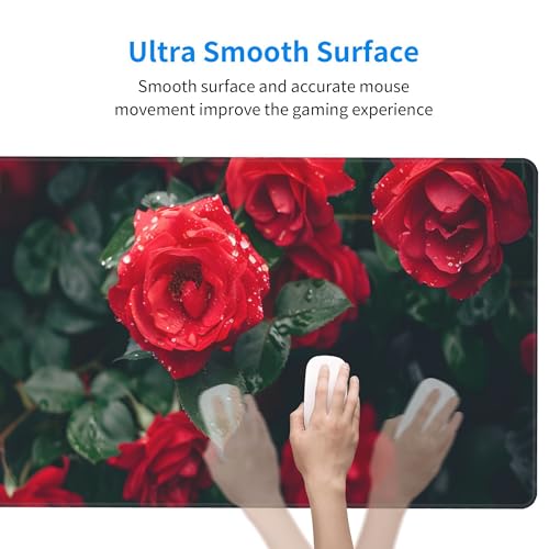 Image of Valentine Roses Flower Extended Gaming Mouse Pad, with Stitched Edges Large Mouse Pad Desk Protector, Rubber Base Mousepad Keyboard Mouses Mat for Work Game Office Home- 32 inch X 12 inch Inch,E43