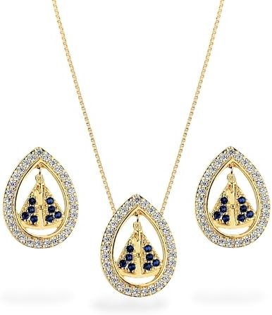 Conjunto Brinco e Colar Feminino Pingente Nossa Senhora de Aparecida Banhado a ouro 18k Cravejado co...