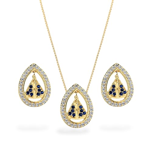 Conjunto Brinco e Colar Feminino Pingente Nossa Senhora de Aparecida Banhado a ouro 18k Cravejado co...