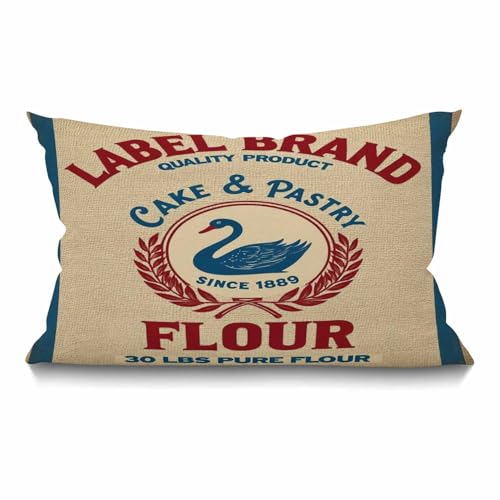 Smooffly Vintage Burlap Pattern Like Flour Sack Pillow Cover, Home Decorative Throw Pillow Cover Cotton Linen Cushion for Couch/Sofa/Bedroom/Livingroom/Kitchen/Car 12 x 20 inch Oblong Pillow case