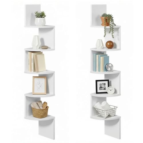 VASAGLE Eckregal 2er Set, Wandregal mit 5 Ablagen, Schweberegal für...