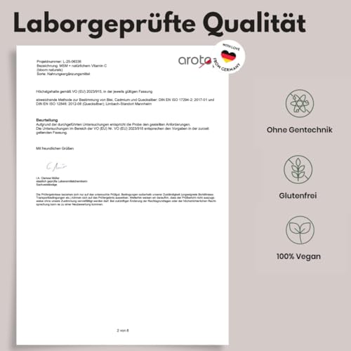 MSM Tabletten Hochdosiert - 400 Stück - 2000 mg MSM + Natürliches Vitamin C - Alternative zu Kapseln - Vegan & Produziert in Deutschland - Laborgeprüft - Verpackung kann variieren