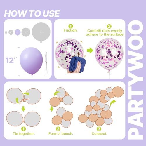 Image of PartyWoo Pink Purple and Gold Balloons 66pcs 12 Inch Baby Pastel Light Pale Pink Purple Metallic Gold Balloons for Graduation Baby Shower Birthday Butterfly Anniversary Princess Party Decorations