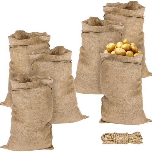Sacs en toile de jute, Lot de 6 grands formats, 50 kg, sacs de jardin et pour plantes, résistant, protection antigel (105x60 cm)