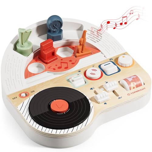 Image of TOP BRIGHT DJ Music Busy Board - Wooden Toddler Toys for Boys and Girls，Montessori Sensory Toy with 14 Activities with Sound Blocks, Portable Travel Toy for 18M+
