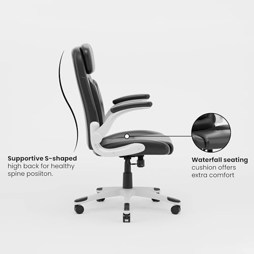 Image of Green Soul Bosco Premium Leatherette Ergonomic Office Chair, High Back | Home Office Executive Chair with Cushion Seat, Flip-up Padded Armrests, 4-Stage Adjust Lumbar Support (Full Black)