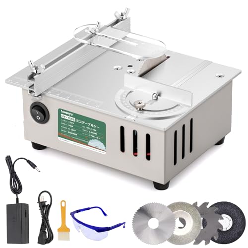 Huanyu ミニテーブルソー 7段変速 卓上テーブルソー 鋸刃4枚付き 9000RPM...