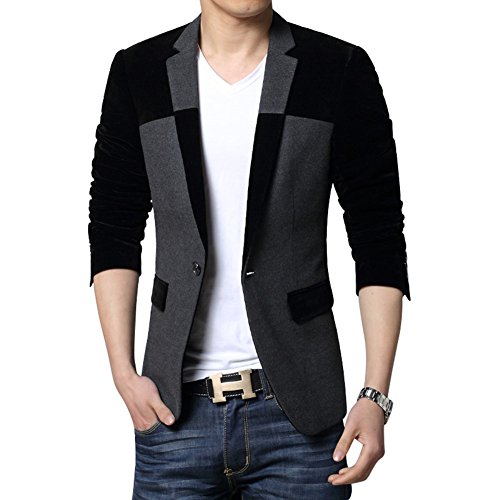 MOGU Men's 1 Button Center Vent Wool Blend Blazer Jacket