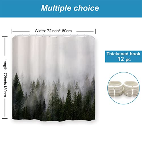 Ortigia Misty Forest Shower Curtains,Nature Shower Curtain,Woodland Shower Curtain,Fantasy Fog Magic Winter Tree Bath Curtain For Bathroom,Waterproof Polyester Fabric 72" Wx72 L-With Hooks #TOP5
