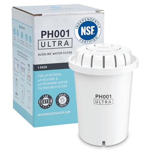 Invigorated Water PH001 Ultra Alkaline Water Filter – Replacement Water Filters for Pitchers – pH Water Filter Cartridge – For Alkaline Water Filter Pitcher, 96 Gallon Capacity (1-Pack White)