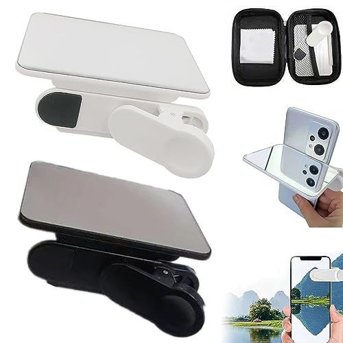 2 Pcs Smartphone Camera Mirror Reflection Clip Kit, Mirror Reflection for Phone Camera, Mobile Phone Reflection Camera Clip Selfie Reflector (Black+White)
