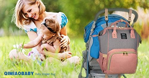 QIMIAOBABY Changing Bag Backpack Waterproof Travel Baby Diaper Bag, Stylish Large Capacity Nappy Backpack with Changing Mat and Stroller Straps