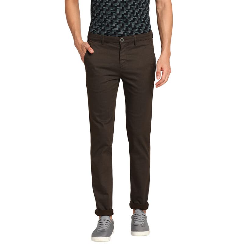 Image of Turtle Men Cotton Brown Solid Narrow Fit Trousers