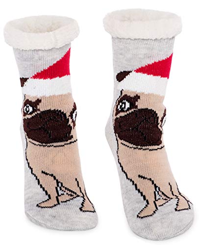Women's Faux Fur Fuzzy Winter Animal Socks with Grippers