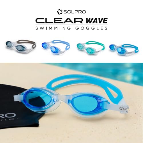 Image of Solpro Clear Wave Unisex Adult Swimming Goggles for Women,Men,Boys,Girls,Teenagers,Athletes,Swimmers For Training,Competition in Swimming Pool,Beach,Water Sport, Park & Activties