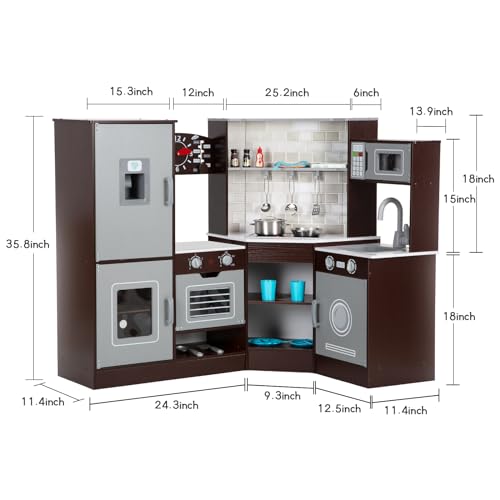 Romswi KPA-7006 Wooden Corner Pretend Play Kitchen, Interactive Toy Set With Lights And Sounds, Kids Toy Kitchen thumb #1