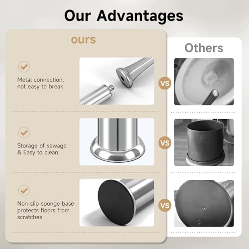 Image of Silver Toilet Brush and Holder,Extra Long Handled Toilet Brush for Bathroom,Stainless Steel Heavy Duty Toilet Bowl Brush,Deep Cleaning Modern Toilet Cleaner Brush -Space Saving, Covered Brush